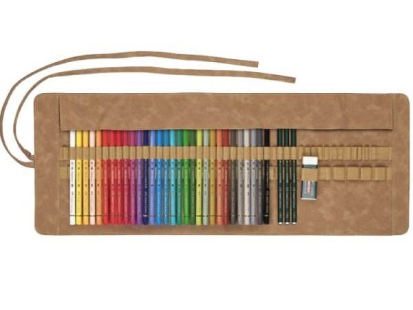 Farbstift Faber-Castell Polychromos 30er Stifterolle aus braunem Kunstleder