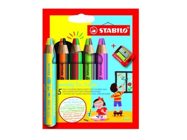 Oelpastellstift Stabilo Woody 3 in 1 5er Set, mit Spitzer