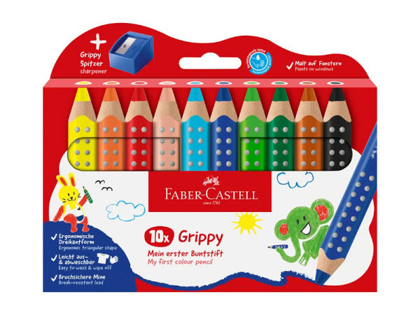 Wachsmalstift Faber-Castell Grippy 10er Set mit Spitzer