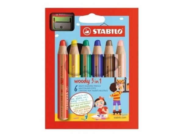 Oelpastellstift Stabilo Woody 6er Set, mit Spitzer