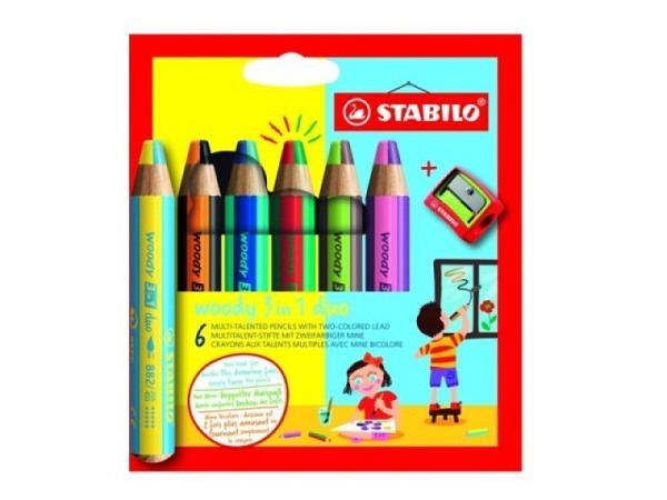 Oelpastellstift Stabilo Woody 3 in 1 6er Set, mit Spitzer