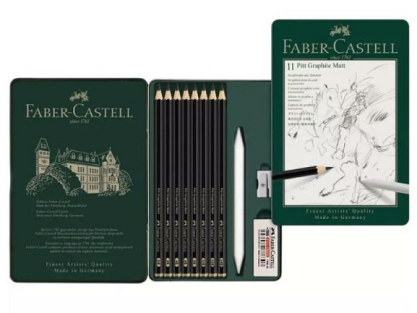 Bleistift Faber-Castell Pitt Graphite Matt 11er Metalletui mit 8 Graphite Stiften 