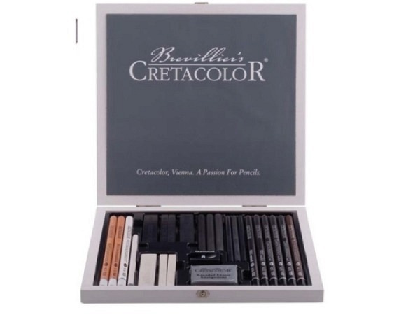 Zeichenstift Cretacolor Set Black and White Wooden Box 25tlg