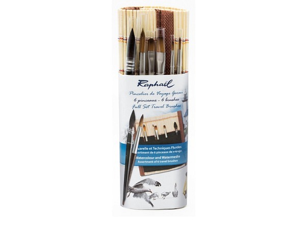 Pinselset Raphael Aquarell in Bambusmatte eingerollt