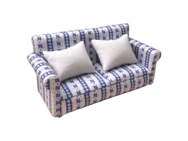 Miniatur Möbel Sofa 130x60x80mm blau-weiss mit weissen Kissen