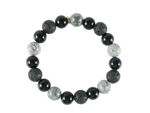 Schmuckset Glorex Armband Natursteine schwarz Lava