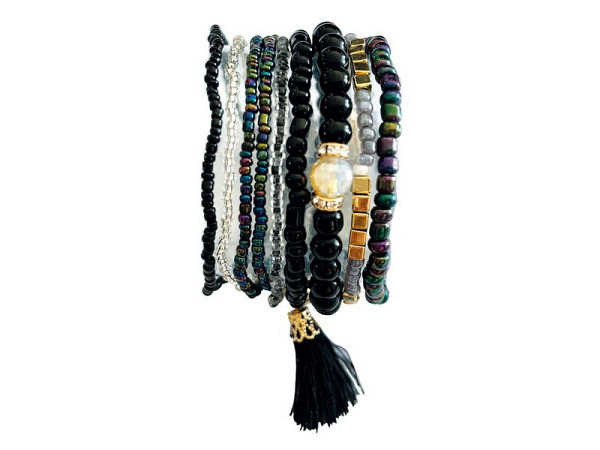Schmuckset Glorex Armband Glasperlen schwarz