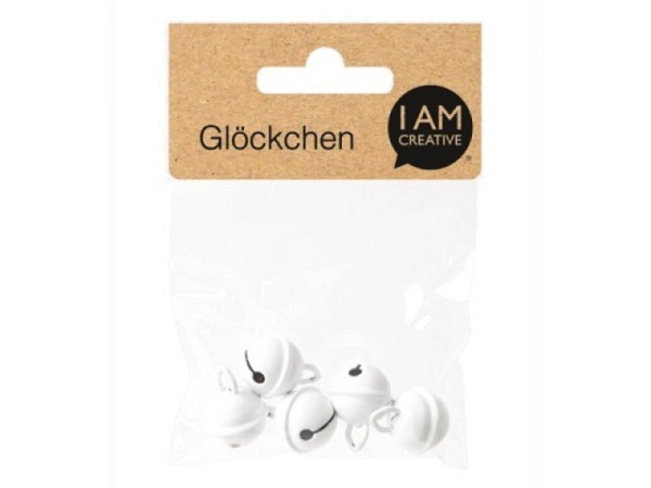 Glöckchen I am creative weiss 15mm 5Stk aus Metall