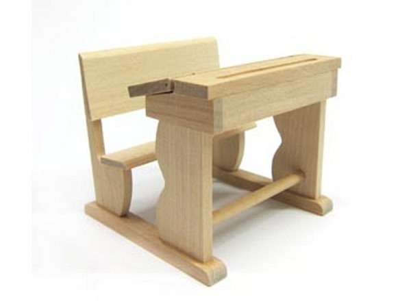 Miniatur Möbel Schulbank Holz hell