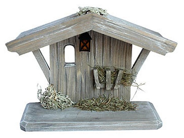 Miniatur Möbel Krippe mit LED-Laterne ca. 175x100x240mm