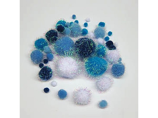 Pompom Rayher Metallic-Pompons blau-weiss
