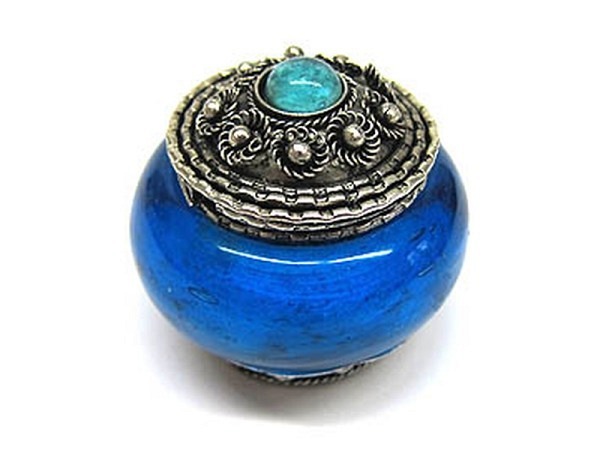 Miniatur Deko Glasdose rund 38x48mm blau
