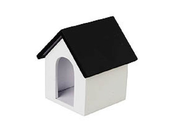 Miniatur Garten Hundehütte weiss mit schwarzem Dach
