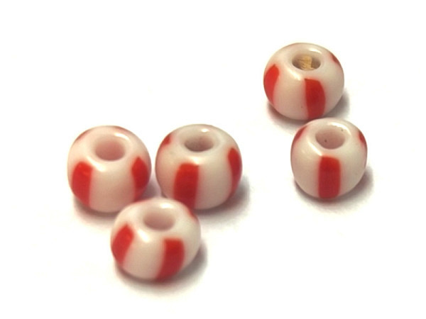 Glasperlen Hudsons Bay Glasperlen 5mm rot-weiss gestreift