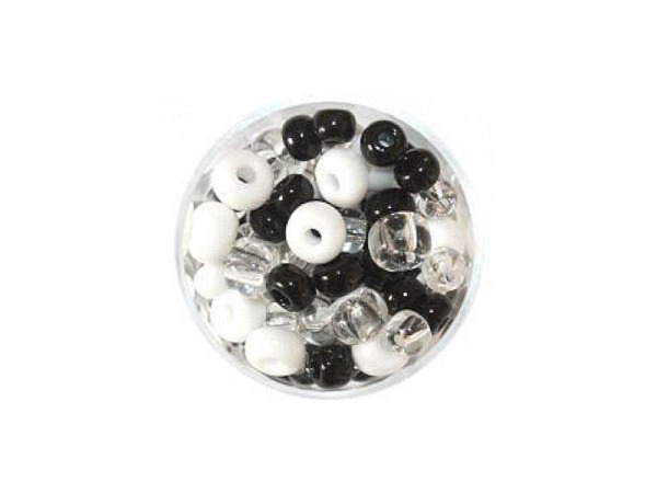 Glasperlen Farbenspiel Rocaillesmix schwarz-weiss 35g