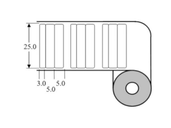 Etiketten Thermotransfer 25x13mm mit 3 Abschnitten 3mm/5mm/3mm
